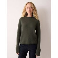 Jigsaw Pure Cashmere Round Neck Fluted Cuff Jumper Khaki | Marks & Spencer (UK)