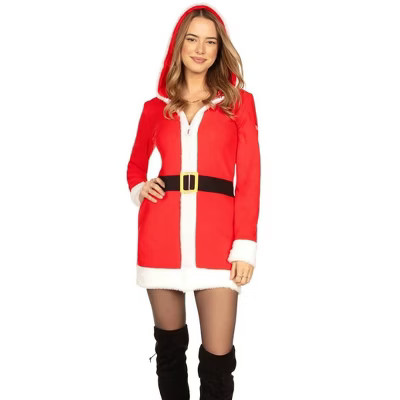 Tipsy Elves Women's Mrs. Claus Cozy Dress - Hooded Santa Claus Dress Small | Target