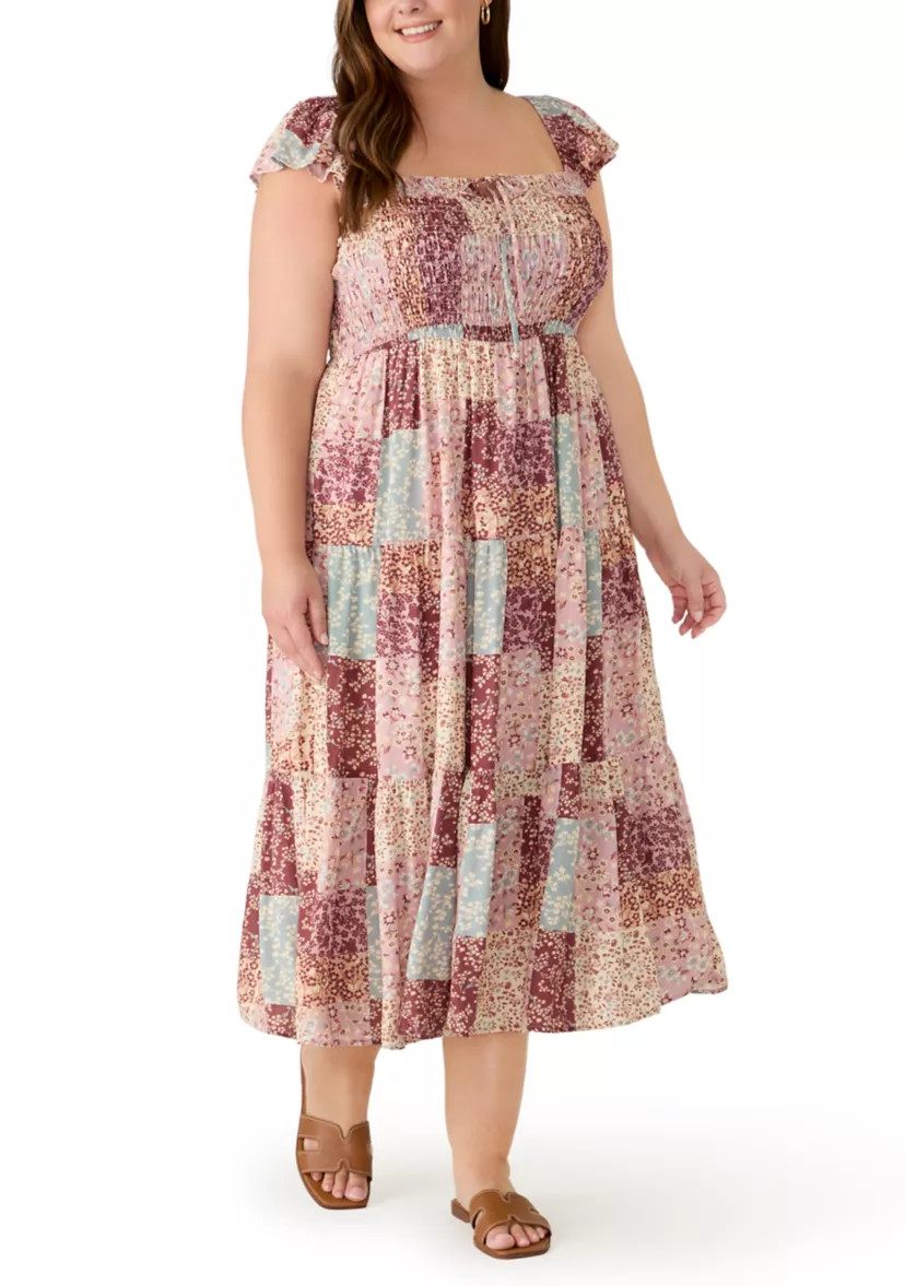 Plus Size Short Flutter Sleeve Smocked Midi Dress | Belk