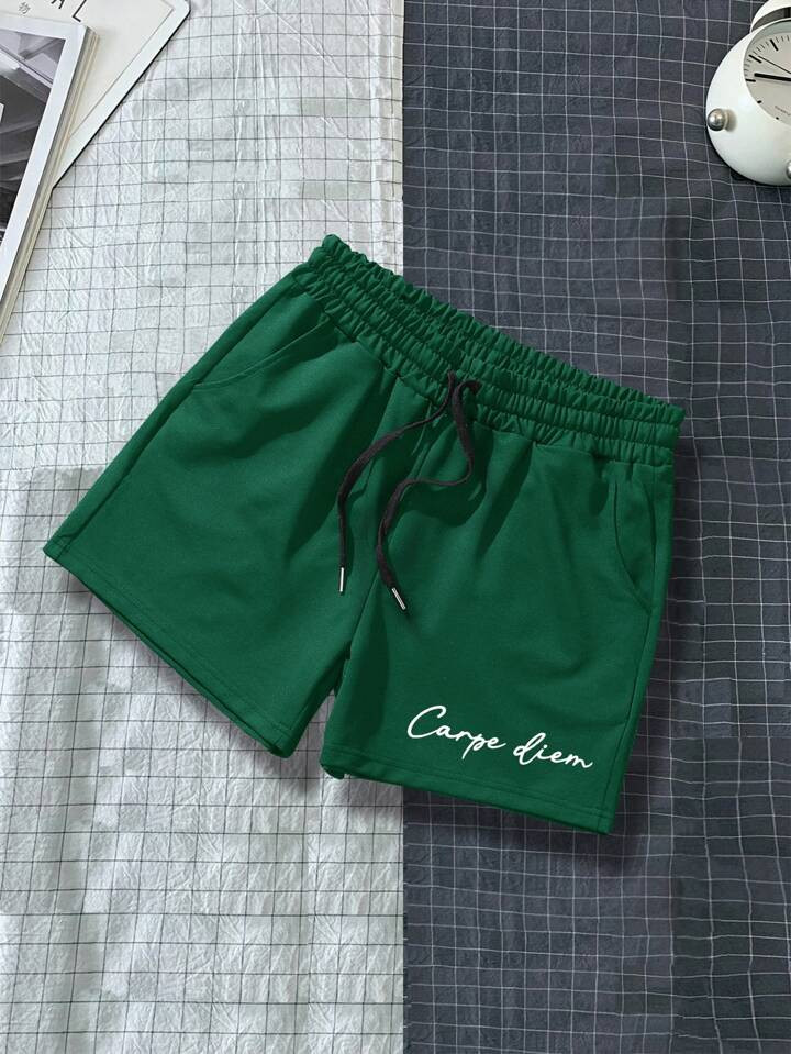 Manfinity Homme Men Letter Graphic Drawstring Waist Shorts | SHEIN