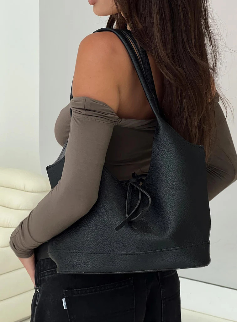 Nonstop Bow Detail Shoulder Bag Black | Princess Polly US