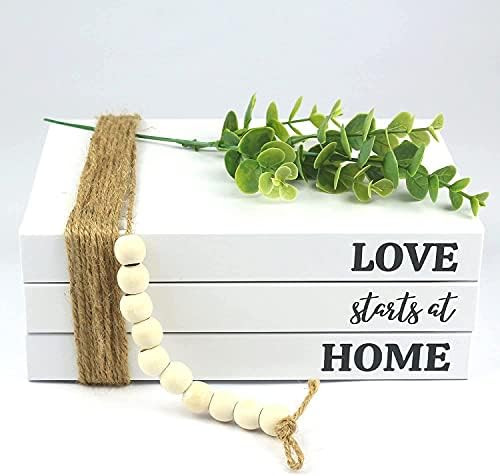 3 Piece Decorative Books-Real Blank Hardcover Stacked Book with Hemp Rope, Beads, & Leaves- Coffe... | Amazon (US)
