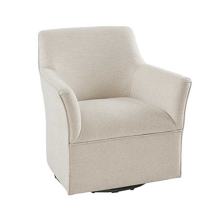 Ivory Upholstered Flared Arm Swivel Accent Chair | Kirkland's Home