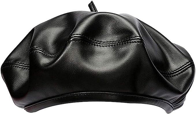 LABANCA Womens Solid Berets Hat PU Leather Cap French Style Beanie Retro Beanie Cap Hat Winter Au... | Amazon (US)