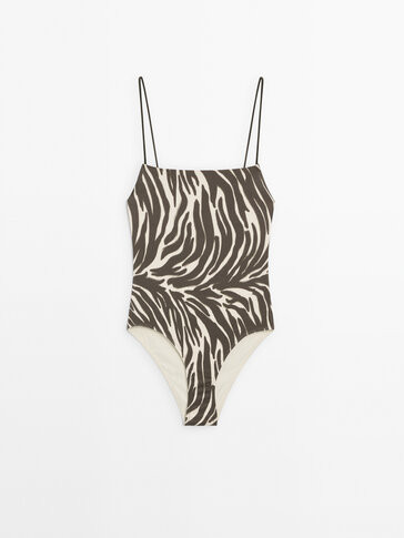 Printed swimsuit with criss-cross back - Massimo Dutti | Massimo Dutti US