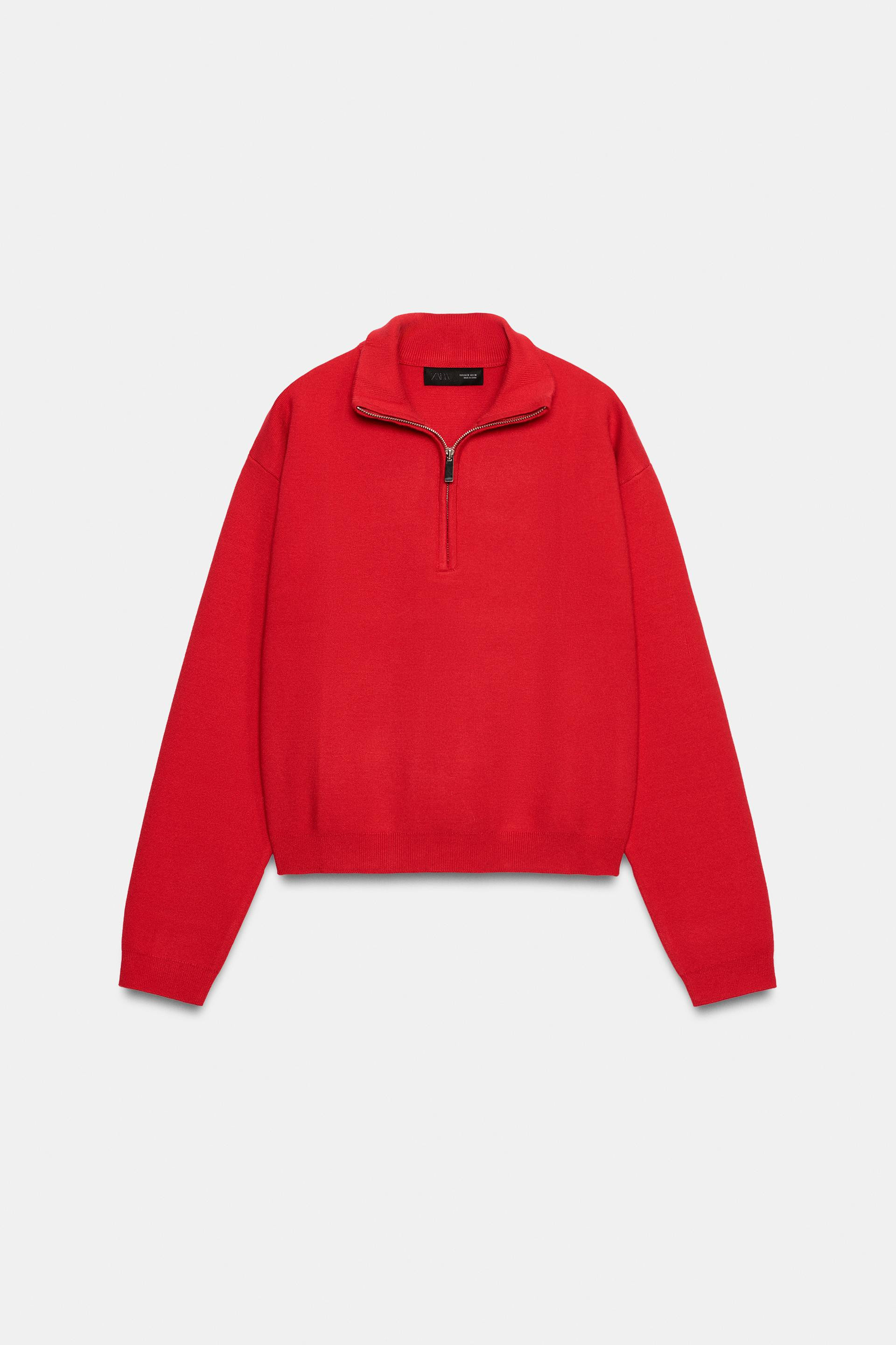 Zara - Knit Zip-Up Jumper - Red - S - Woman | Zara UK
