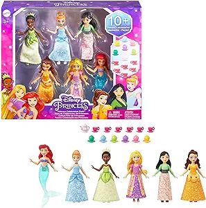 Mattel Disney Princess Toys, 6 Posable Small Dolls with Sparkling Clothing and 13 Tea Party Acces... | Amazon (US)