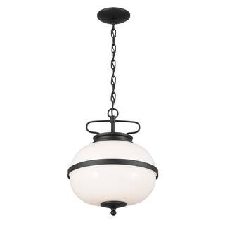 KICHLER Opal 2-Light Textured Black Vintage Globe Kitchen Pendant Hanging Light with Opal Glass 5... | The Home Depot