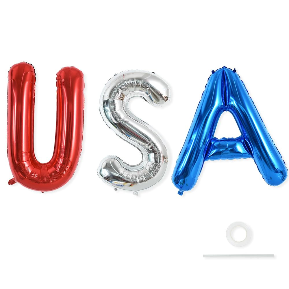 TONIFUL 16 Inch USA Balloons Banner 4th of July Balloons Decoration USA Letter Foil Balloons - gr... | Amazon (US)
