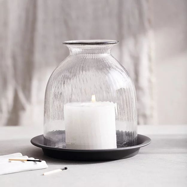 Ribbed Glass Dome Candle Holder with Tray – Medium | The White Company (UK)