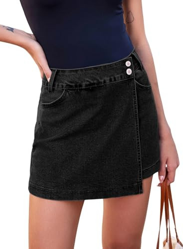 Sidefeel Womens Jean Skorts Casual Summer High Waisted Stretchy Mini Skort Trendy Asymmetrical Denim Skirts Black Size 6 | Amazon (US)