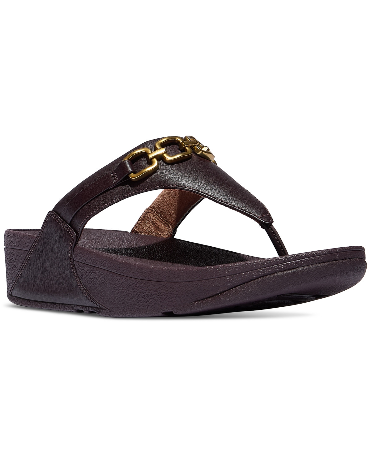 FitFlop Women's Lulu Square-Chain Leather Toe-Post Wedge Sandals - Plumberry | Macy's