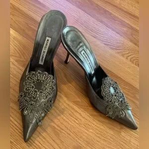 Manolo Blahnik Silver Platinum Jewel Embellished High Heel Mule - Stuns | Poshmark