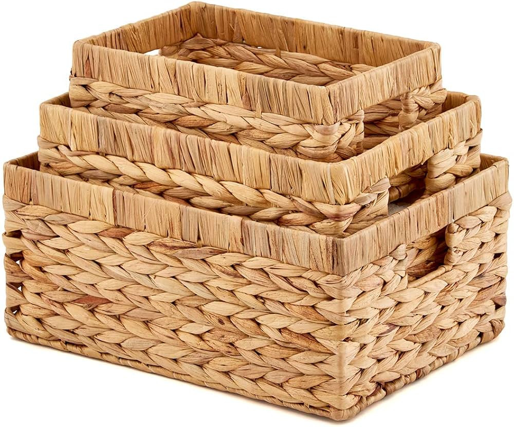 EZOWare Set of 3 Natural Water Hyacinth Wicker Baskets, Environmental Friendly Natural Storage Or... | Amazon (US)