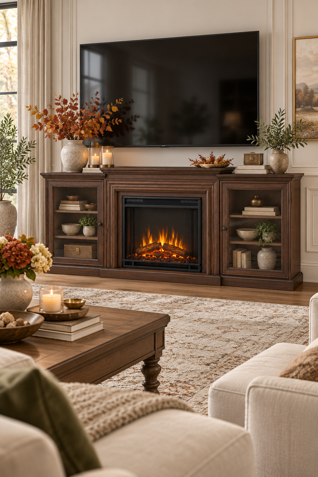 Currently saving all the tv stand with fireplace finds because these make a living room feel so much cozier for fall. 🔥 I love how one piece can replace a basic media console while adding the look of a fireplace and plenty of storage. Wayfair’s 5 Days of Deals has select styles up to 60% off, so this is definitely worth checking before the sale ends. #WayfairFinds #TVStandWithFireplace #FallDecor #LivingRoomDecor #FurnitureSale #ElectricFireplace #HomeInspo 

 #LTKSeasonal #LTKHome #LTKSaleAlert