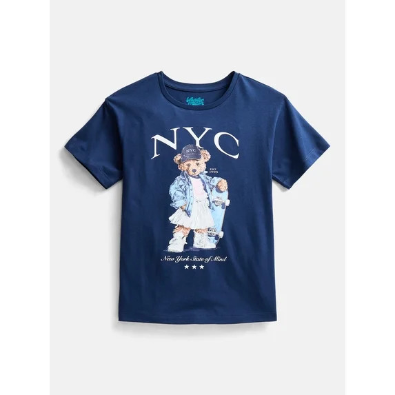 Wonder Nation Girls' Graphic Skater Bear Tee with Short Sleeves, Sizes 4-18 | Walmart (US)