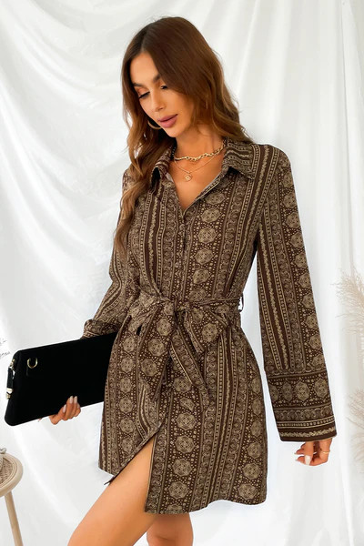 Mojito Belted Paisley Print Button-Front Shirt Dress | Cupshe US