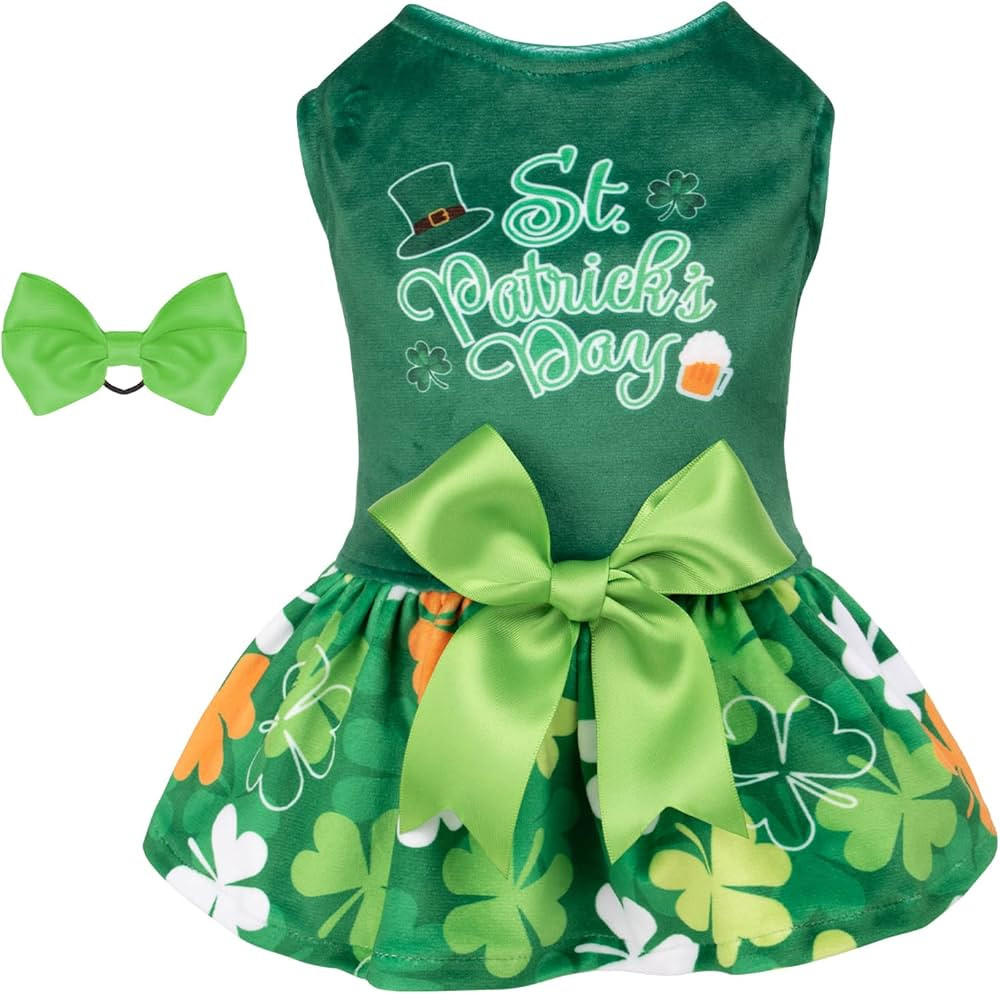 CuteBone St.Patrick's Day Dog Green Dress Velvet for Small Dogs Girl Puppy Dresses Clover Dog Clo... | Amazon (US)
