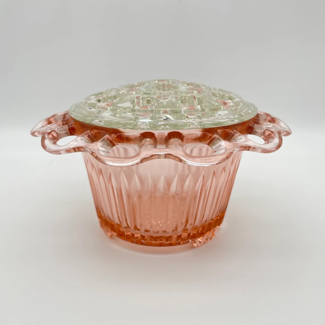 Vintage Hocking Pink Old Colony Glass Flower Bowl and Clear Flower Frog - Etsy | Etsy (US)