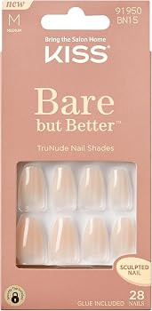 KISS Bare but Better, Press-On Nails, Nail glue included, Embrace It', Light Nude, Medium Size, C... | Amazon (US)