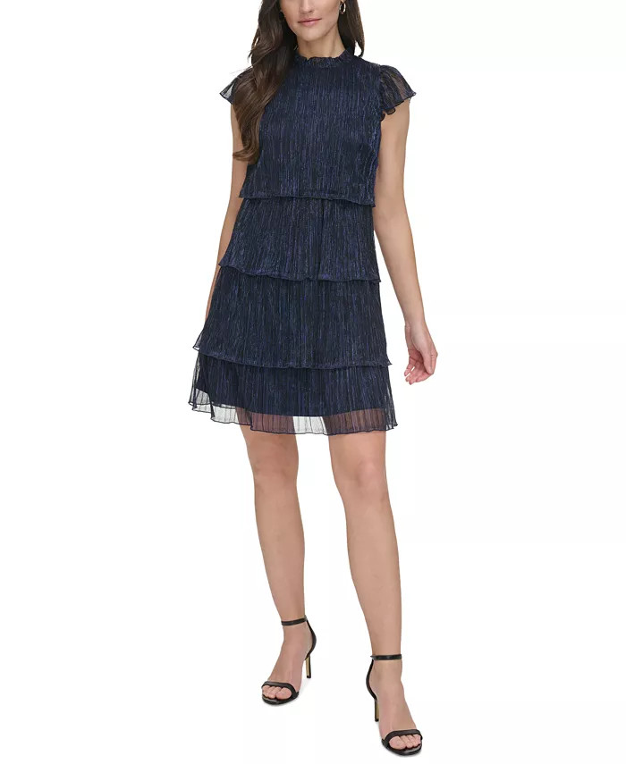 Vince Camuto Women's Metallic Crinkled Tiered Dress - Macy's | Macy's
