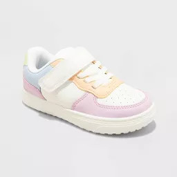 Toddler Jaid Solid Court Sneakers - Cat & Jack™ White/Blue/Pink 5T: Faux Leather, Hook and Loop... | Target
