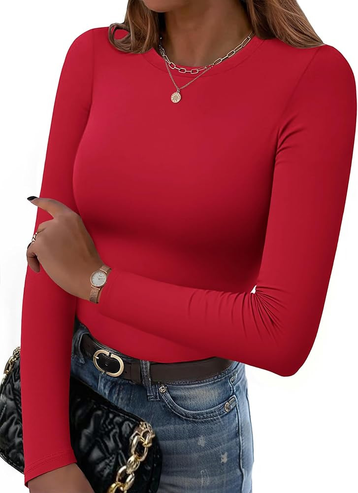 Zeagoo Women Long Sleeve T Shirts Crewneck Slim Fit Tops Going Out Fall Fashion Basic Tee at Amaz... | Amazon (US)
