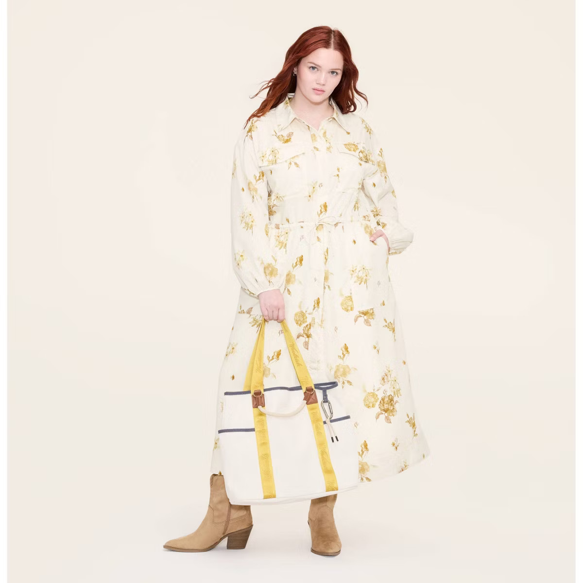 Women's Floral Long Sleeve Utility Midi Shirt Dress - Woolrich x Target Cream | Target