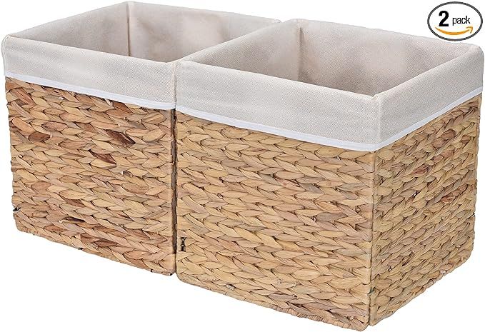 StorageWorks Wicker Baskets for Storage with Liners, Water Hyacinth Storage Baskets for Organizin... | Amazon (US)