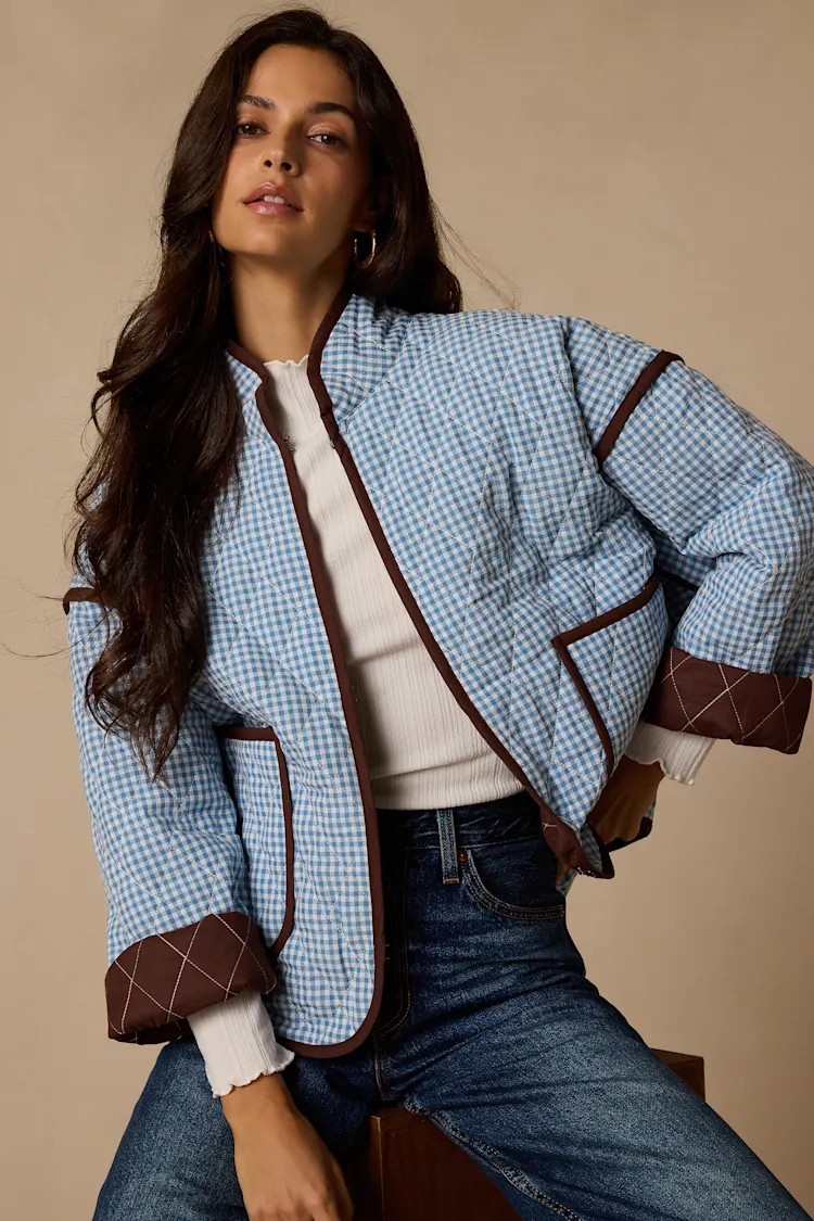 Daisy Blue Gingham Quilted Jacket | Lulus