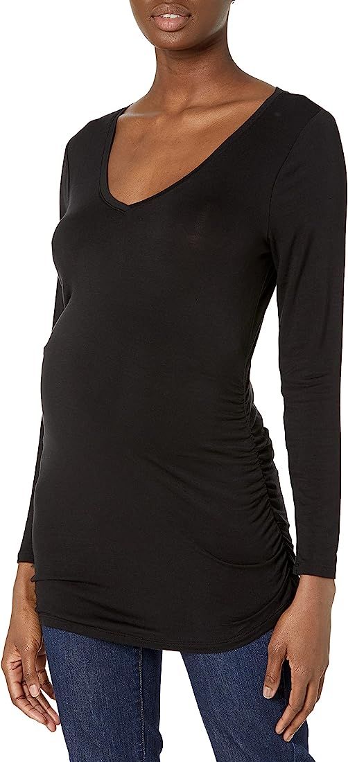 Motherhood Maternity Women's Long Sleeve V-Neck Side Ruched Tee Shirt | Amazon (US)
