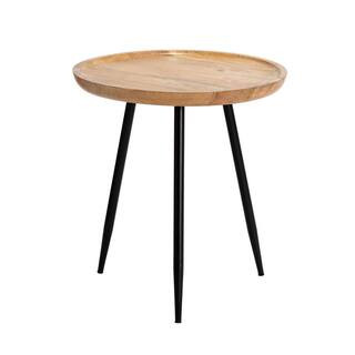Chevery Black and Natural Wood Color Tri Pin Side Mango Wood Side Table | The Home Depot