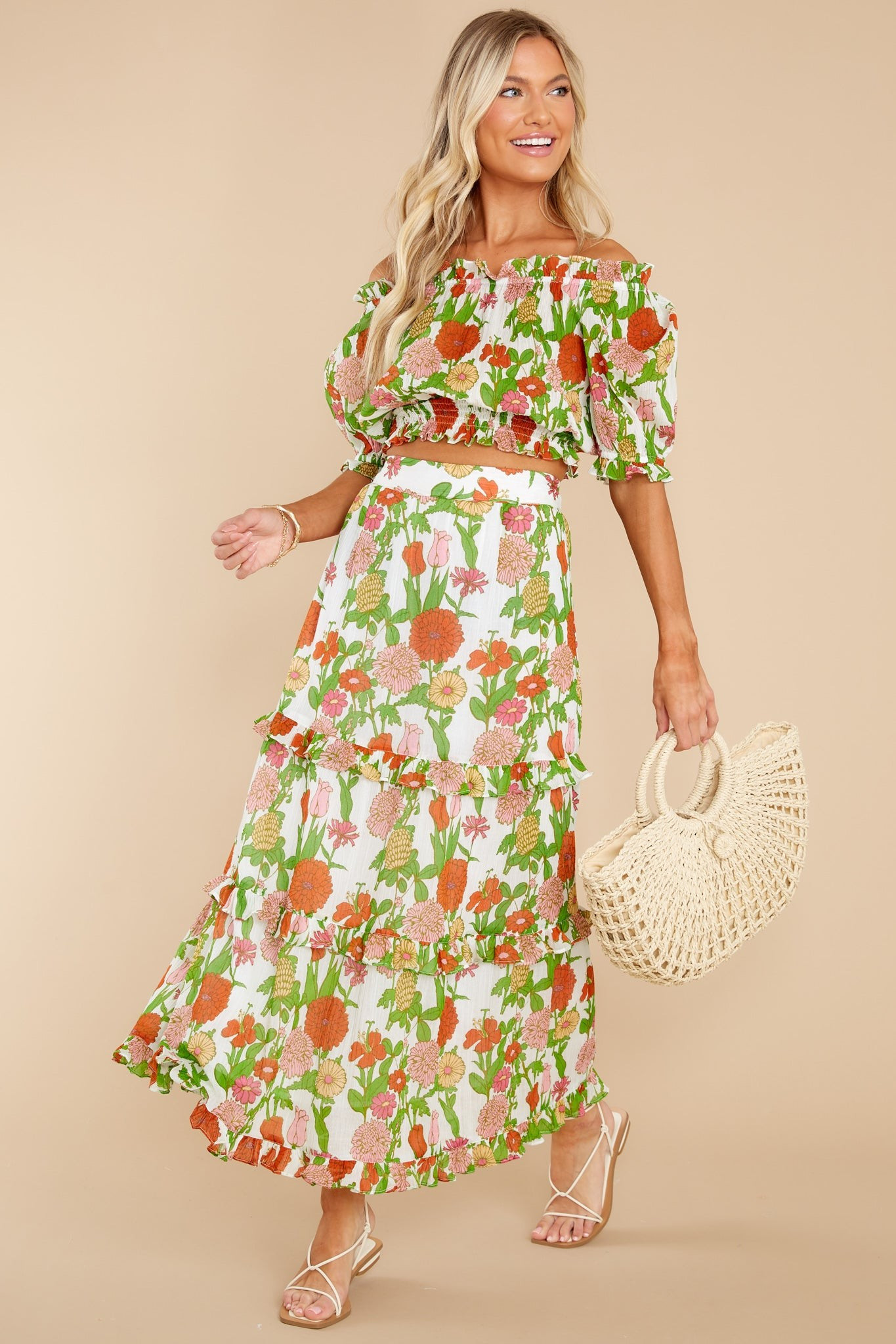 Lindsay Mini Mod Floral Melon Skirt | Red Dress 