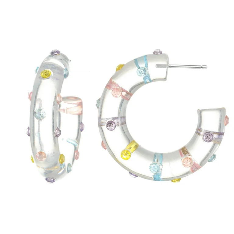 Packed Party Clear Acrylic Gem Studded Hoops, 1 Pair | Walmart (US)