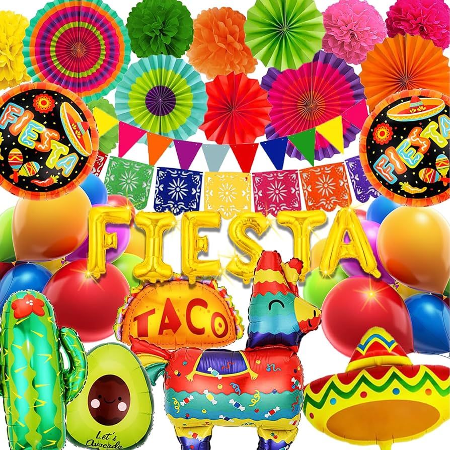 Fiesta Party Decorations Mexican Themed Party Supplies Papel Picado Banner Taco Llama Cactus Avoc... | Amazon (US)