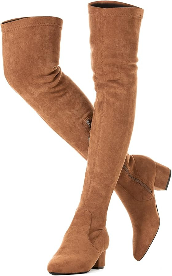 N.N.G Women Over the Knee Boots Low Heel Winter Block Suede Thigh High Chunky OTK Long Comfort | Amazon (US)