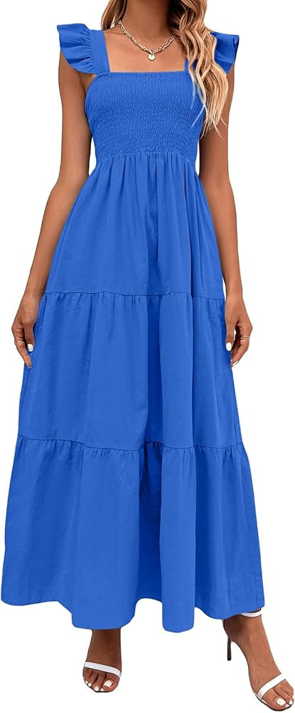 MakeMeChic Women's Summer Boho Dress Casual Floral Print Spaghetti Strap Square Neck Long Maxi Dr... | Amazon (US)