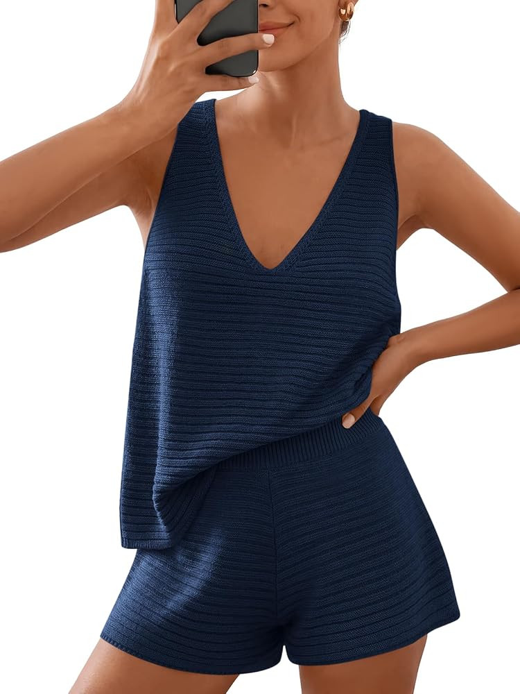 LILLUSORY Women's Summer 2 Piece Vacation Short Sets Matching V Neck Cute Beach Outfits 2026 Loun... | Amazon (US)