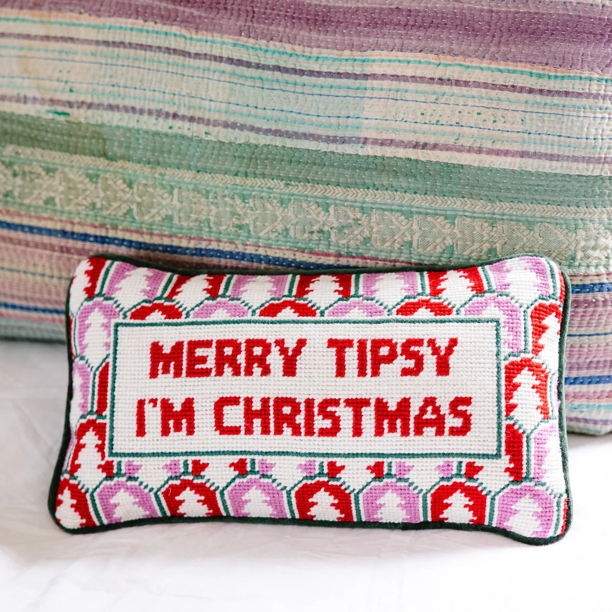 Furbish Studio - Merry Tipsy Needlepoint Pillow | Furbish Studio