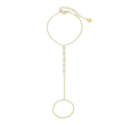CZ Diamond Ring Bracelet Hand Chain Gold - 14k Gold Finger Ring Bracelet - Ring with Bracelet Att... | Amazon (US)
