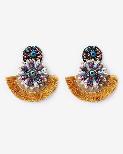 beaded floral fringe statement earrings | Express