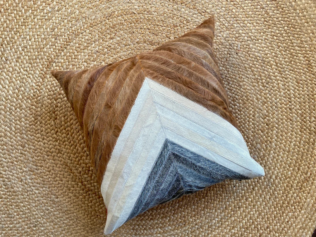 DESIGNER Real Cowhide Pillow Cover 18x18 Arrow Design Hair on Cowhide Handmade Brown Grey White P... | Etsy (US)