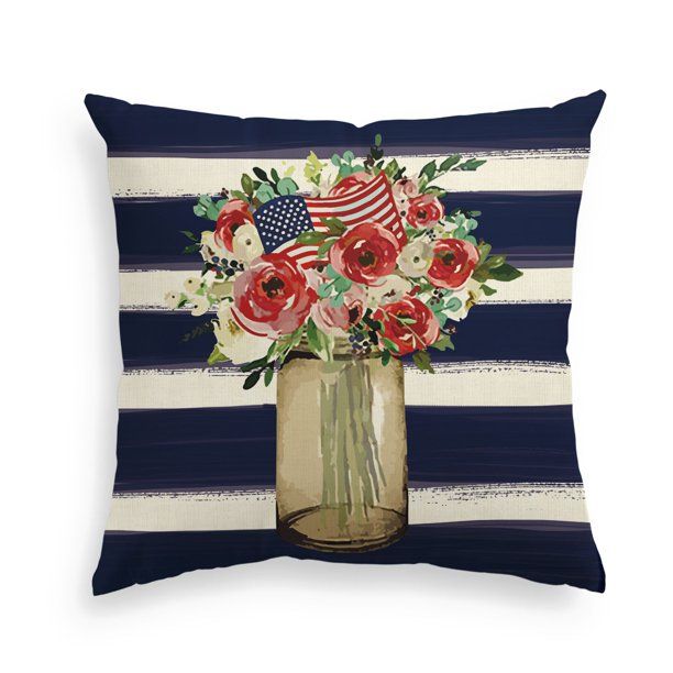 AVOIN Watercolor Stripes Flower Vase American Flag Decorative Throw Pillow Cover, 18 x 18 Inch Pa... | Walmart (US)