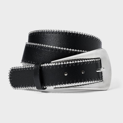 Shot Bead Edge with Fashion Buckle Belt - Wild Fable™ Black L: Adjustable Polyurethane Belt, Solid Pattern, 44" Length | Target