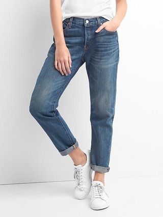 Gap Womens Mid Rise Relaxed Boyfriend Jeans Dark Indigo Size 30 Tall | Gap US