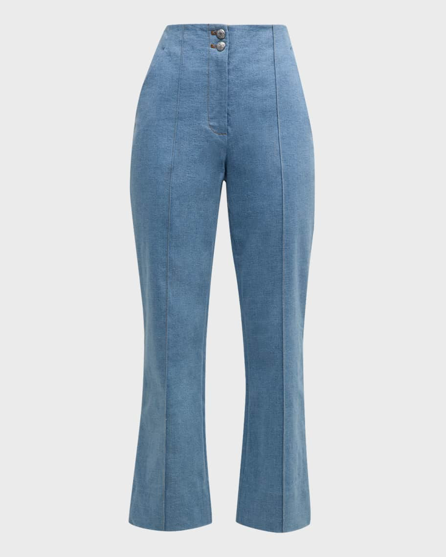 Veronica Beard Kean Pintuck Denim Pants | Neiman Marcus
