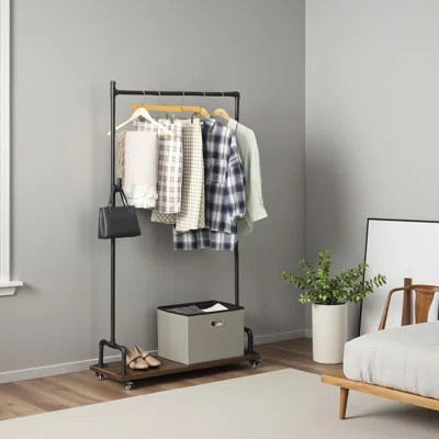 Clothes Rack For Hanging Clothes: Clothing Coat Garment Rolling Racks With Wheels Shelf Portable Closet Storage Organizer Wardrobe Strudy Metal Freest | Wayfair North America
