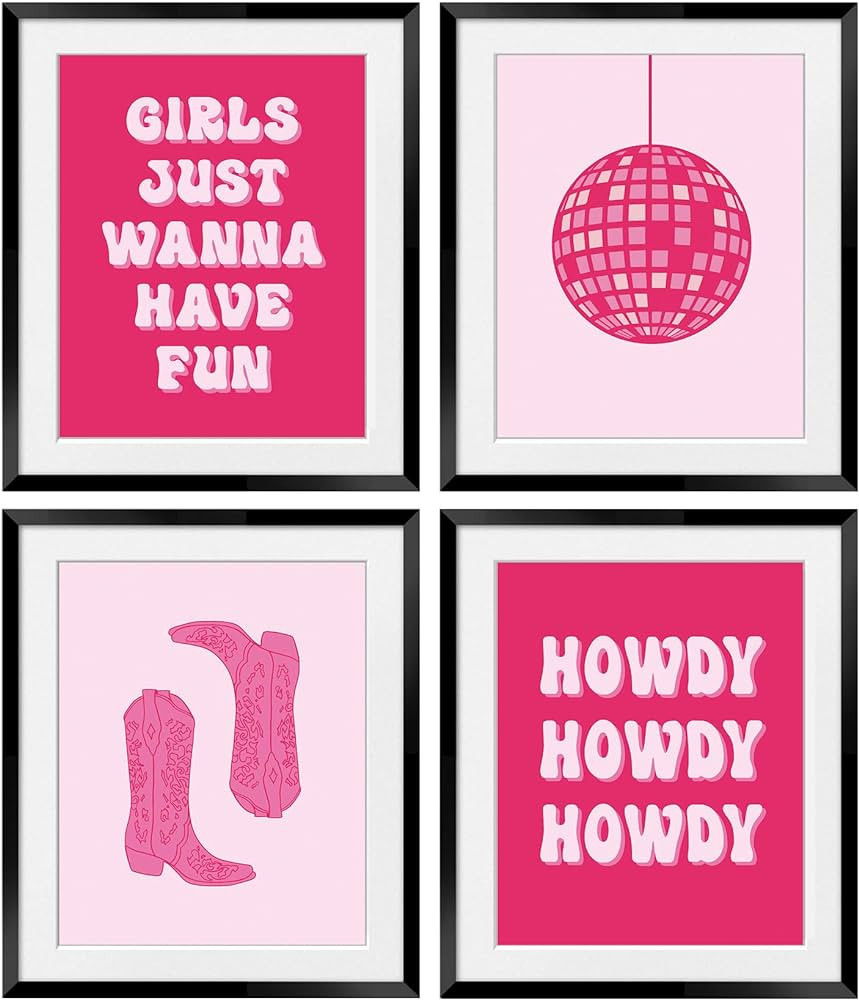 OGILRE Preppy Pink Abstract Disco Ball Cowgirl Boots Howdy Girl Just Wanna Have Fun Wall Art Deco... | Amazon (US)