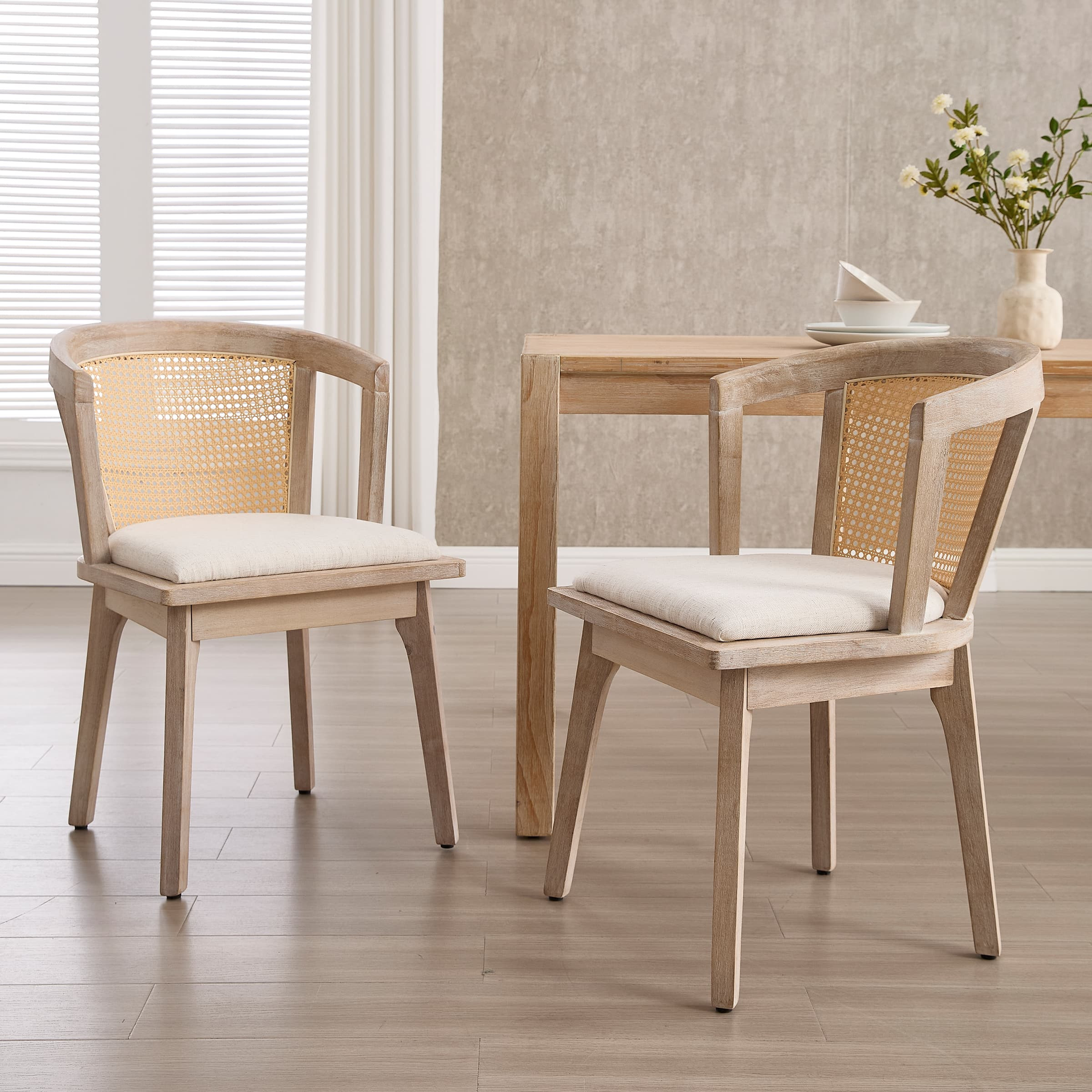 Dining Chairs with Cane Woven Back Set of 2 - 10085DC - Linen Beige-Natural Frame | CHAIRUS Affiliate Program