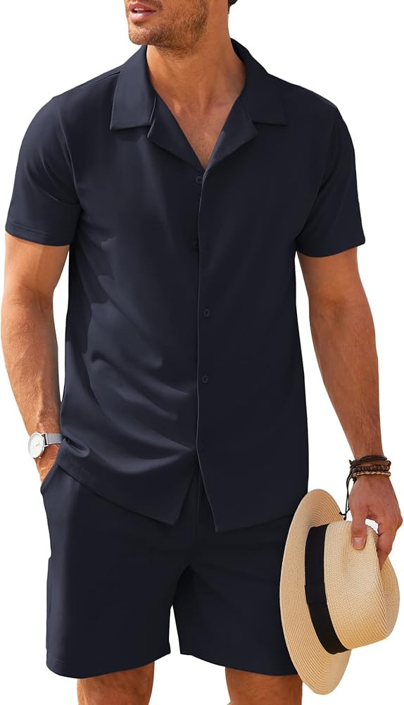 COOFANDY Mens Short Sets 2 Piece Outfits Summer Vacation Shirts Beach Wear Clothing | Amazon (US)